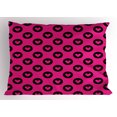 thumbnail image 1 of Ambesonne Hot Pink Pillow Sham, Hearts Big Black Spots, 26" X 20", Magenta Black, 1 of 2