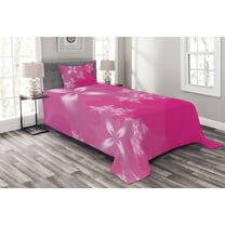 Ambesonne Hot Pink Quilted Bedspread Set 2 Pcs, Vibrant Floral Modern, Twin Size, Hot Pink White