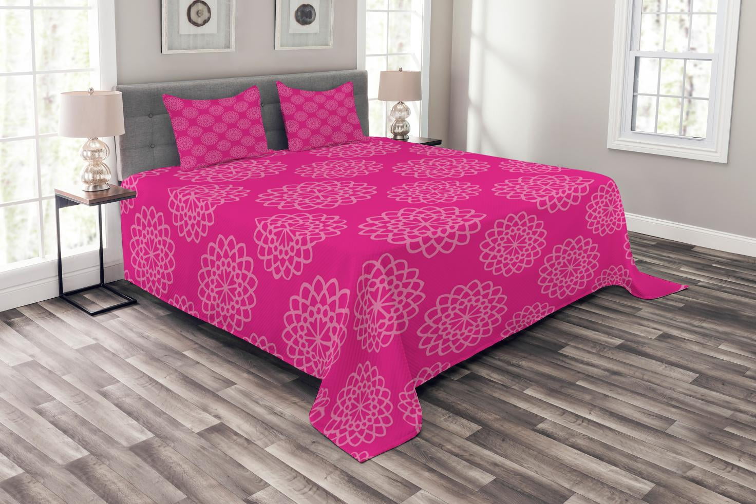 King Pink Quilted Bedspread Set with Pillow Shams