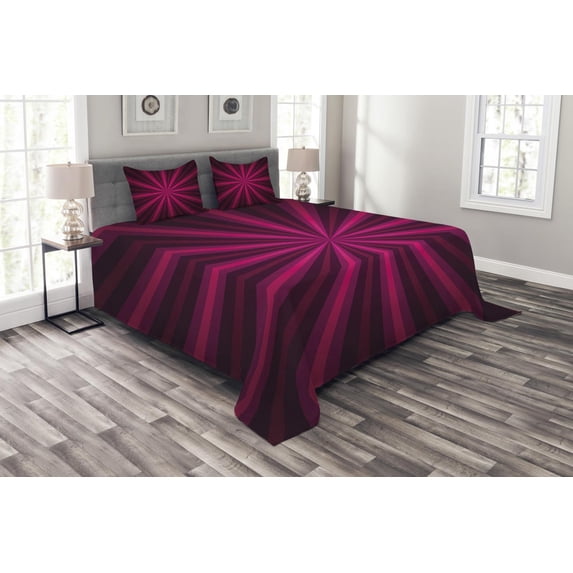 Ambesonne Hot Pink Quilted Bedspread Set 3 Pcs, Starburst Futuristic, King Size, Pink Fuchsia Purple