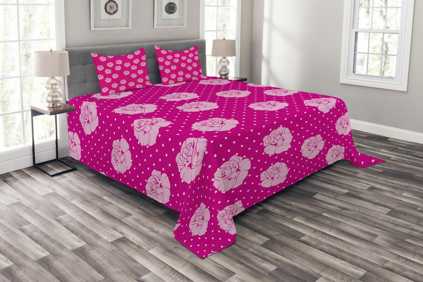 Queen Pink Quilted Bedspread Set with Pillow Shams