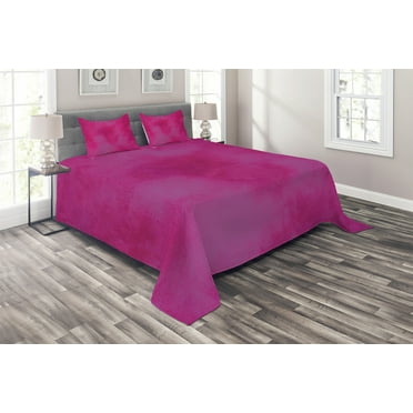 Ambesonne Hot Pink Quilted Coverlet 3 Pcs, Mottled Vibrant, King Size, Hot Pink
