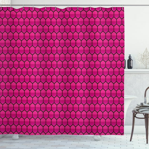 Ambesonne Hot Pink Shower Curtain, Comb Pattern Hexagonal, 69"Wx75"L, Hot Pink Black