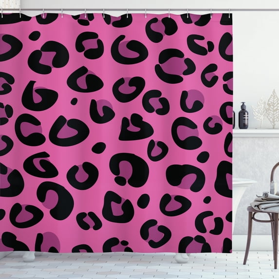 Ambesonne Hot Pink Shower Curtain, Leopard Animal Skin, 69"Wx84"L, Fuchsia Black Pink