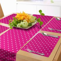 Ambesonne Hot Pink Table Runner & Placemats, White Stars Girlish, Placemat 4 pcs Runner 12"x72", Hot Pink White