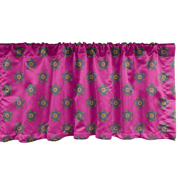 Ambesonne Hot Pink Window Valance, Windmill Seem Flowers, 54" X 18", Hot Pink Green and Blue