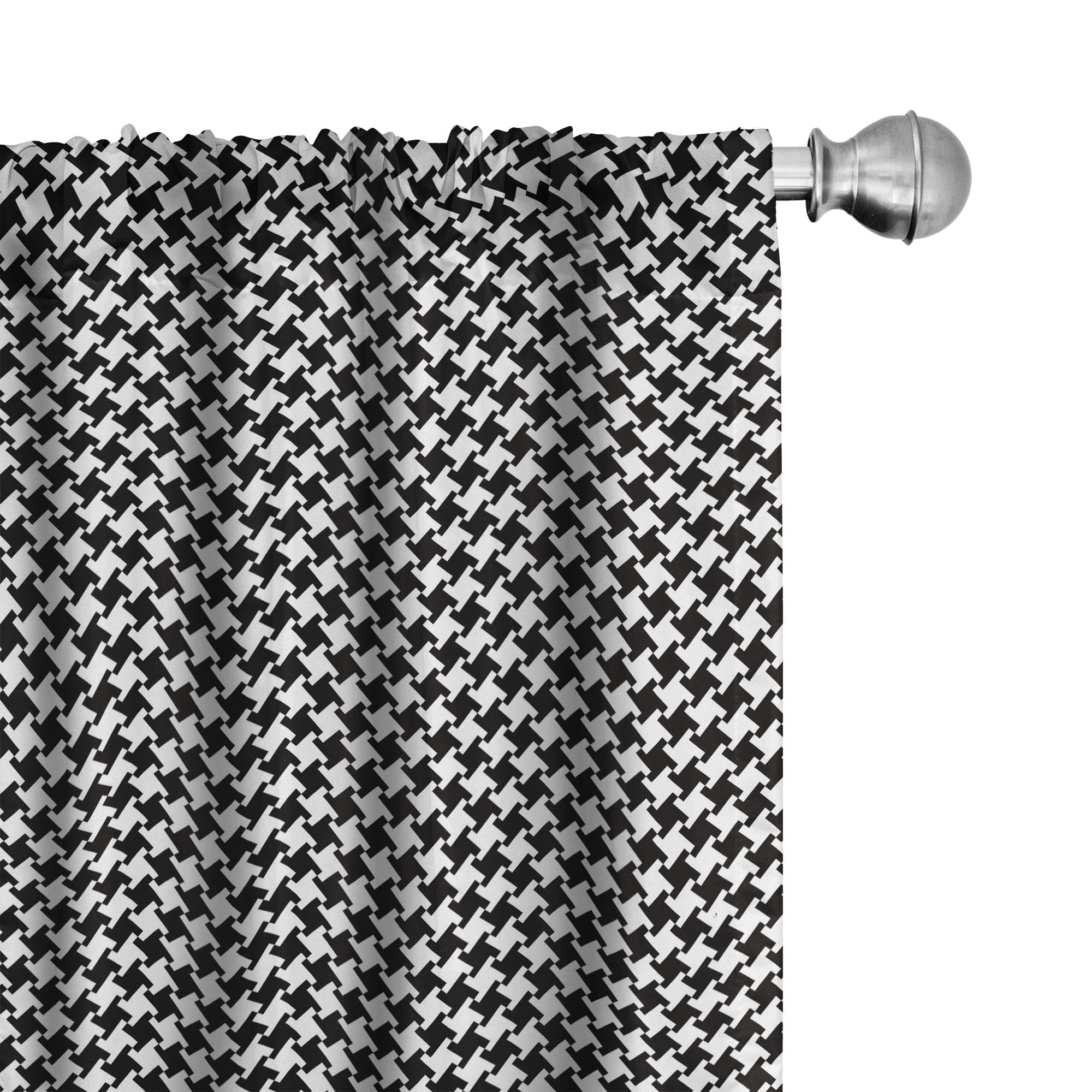 Black and White Houndstooth Light-Filtering Polyester Curtain Panels