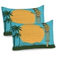 thumbnail image 1 of Ambesonne Hula Girl Pillow Sham 2 Pack, Playing Ukulele Sunbeams, 26"x20", Mustard Olive Green, 1 of 3