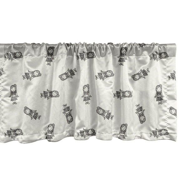 Ambesonne Aloha Hawaii Window Valance, Dancers Pattern Sketch, 42" x 12", Grey Eggshell