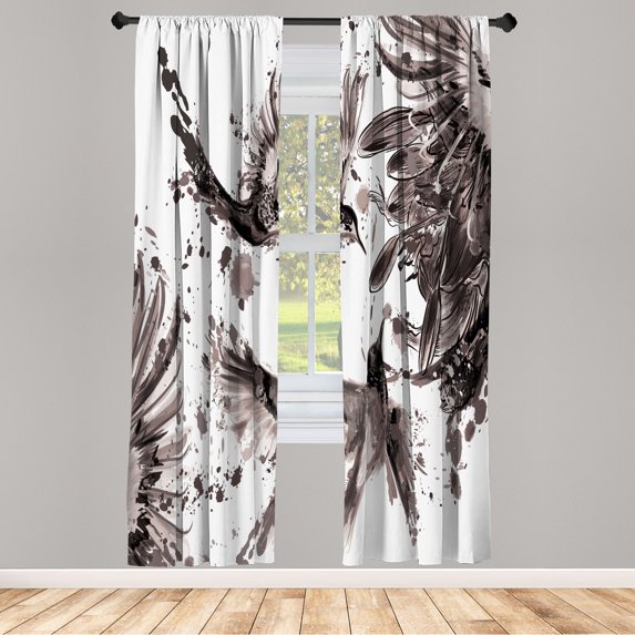 Ambesonne Hummingbird Curtains, Art Lily Flowers Birds, Pair of 28"x84", Warm Taupe