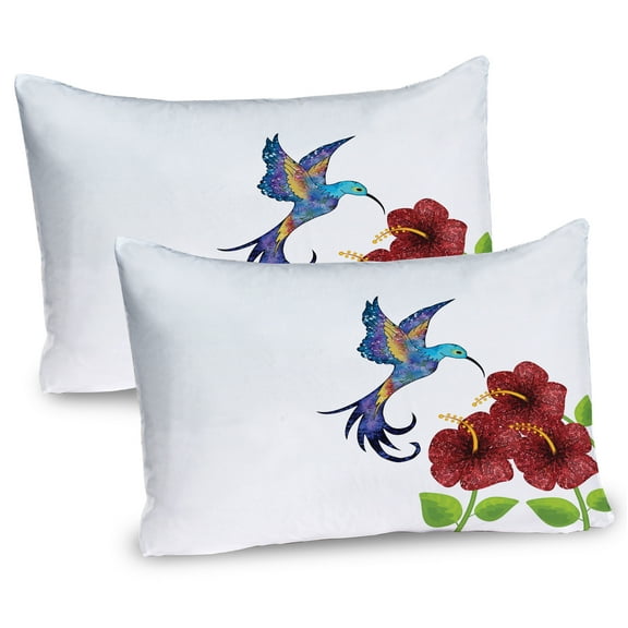Ambesonne Hummingbird Pillow Sham 2 Pack, Flower Gardenrt, 26"x20", Burgundy Green