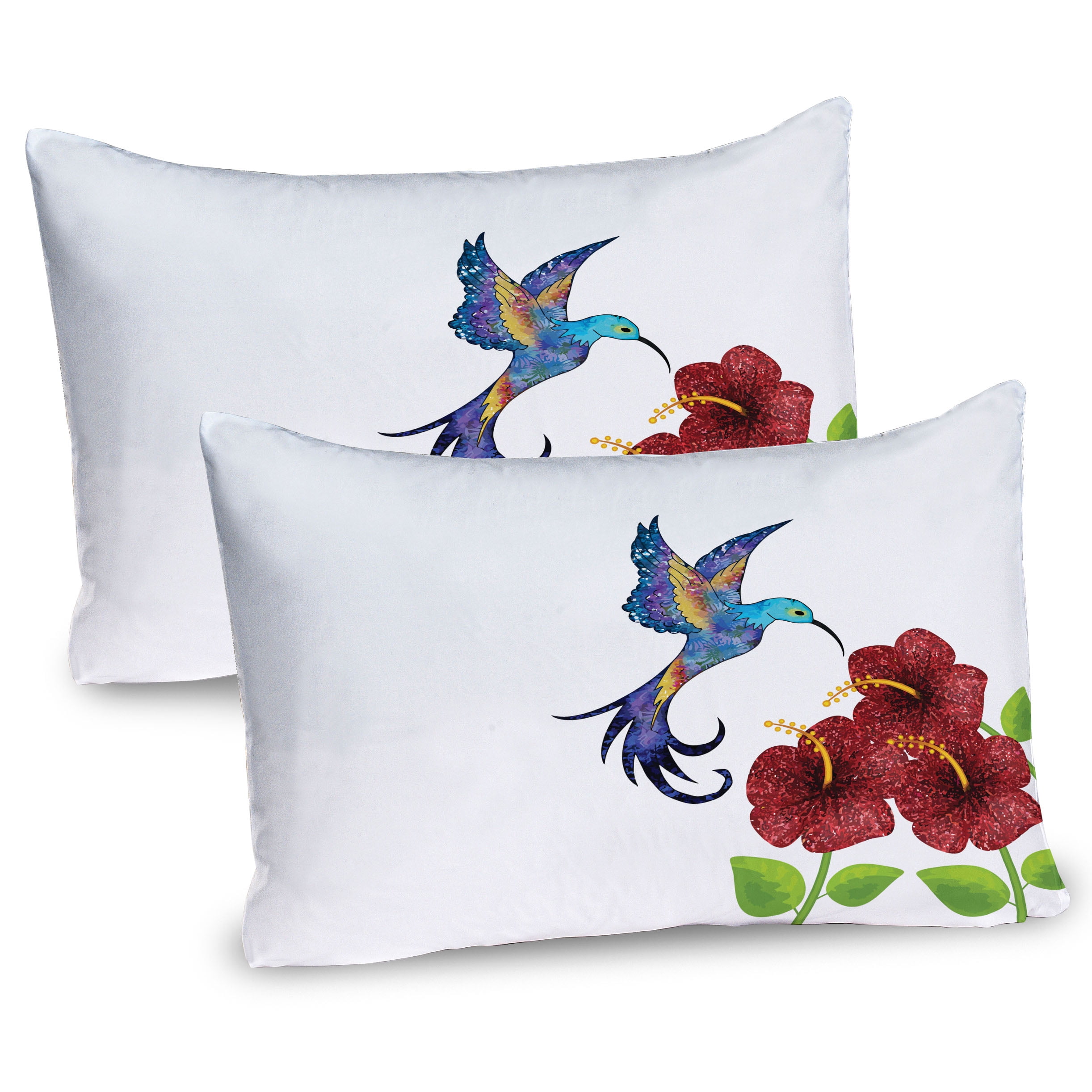 Hummingbird and Flower Garden Burgundy Green Microfiber Pillow Shams, 2 Pack