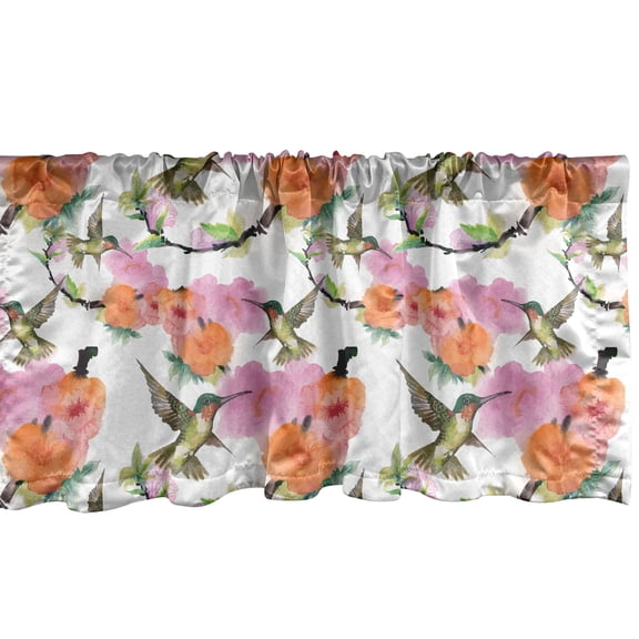 Ambesonne Hummingbird Window Valance, Blossoms on Branches, 54" X 12", Multicolor