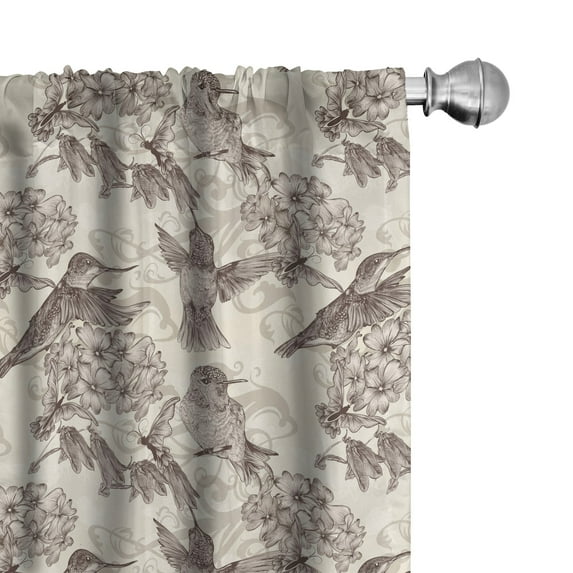 Ambesonne Hummingbirds Window Curtains, Old Birds and Flowers, Each 28" W x 95" L, Cream Beige Brown