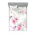 thumbnail image 1 of Ambesonne Hummingbirds Fitted Sheet & Pillow Sham Set, Flowers Wild Nature, Calking, Pale Green and Pale Pink, 1 of 2