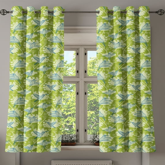Ambesonne Hummingbirds Grommet Curtain, Garden Hummingbird, 50" x 63", Lime Green Blue Cream