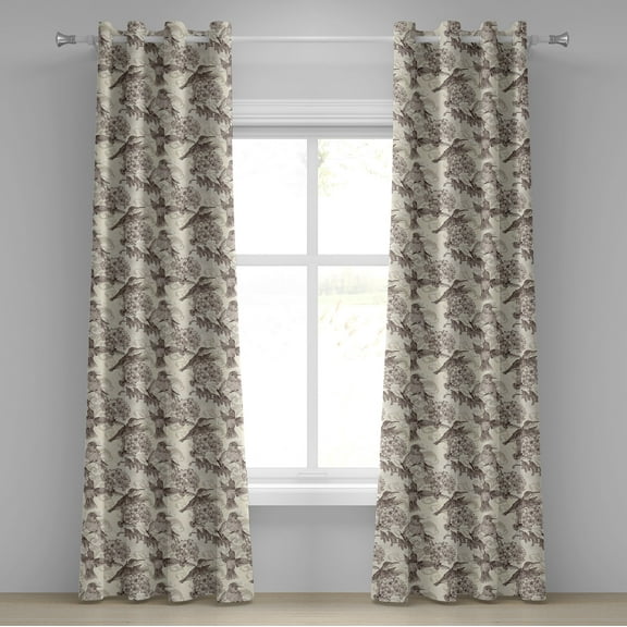 Ambesonne Hummingbirds Grommet Curtain, Old Birds and Flowers, 50" x 120", Cream Beige Brown