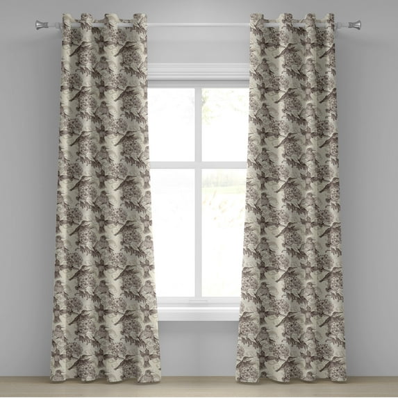 Ambesonne Hummingbirds Grommet Curtain, Old Birds and Flowers, 50" x 96", Cream Beige Brown