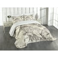 thumbnail image 1 of Ambesonne Hummingbirds Quilted Bedspread Set 2 Pcs, Old Birds and Flowers, Twin Size, Cream Beige Brown, 1 of 5