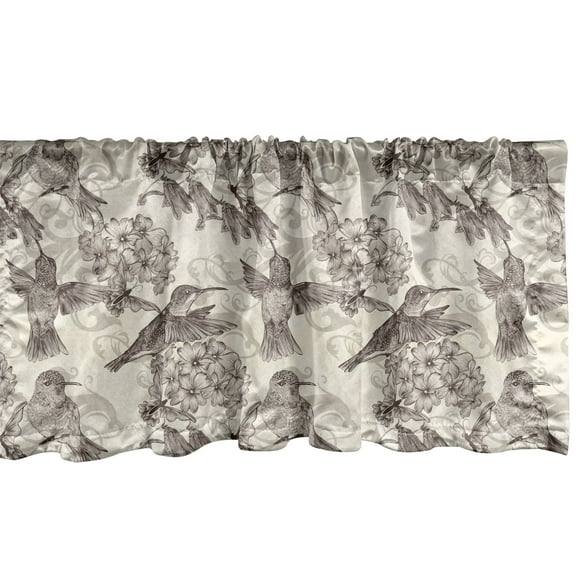 Ambesonne Hummingbirds Window Valance, Old Birds and Flowers, 54" X 12", Cream Beige Brown