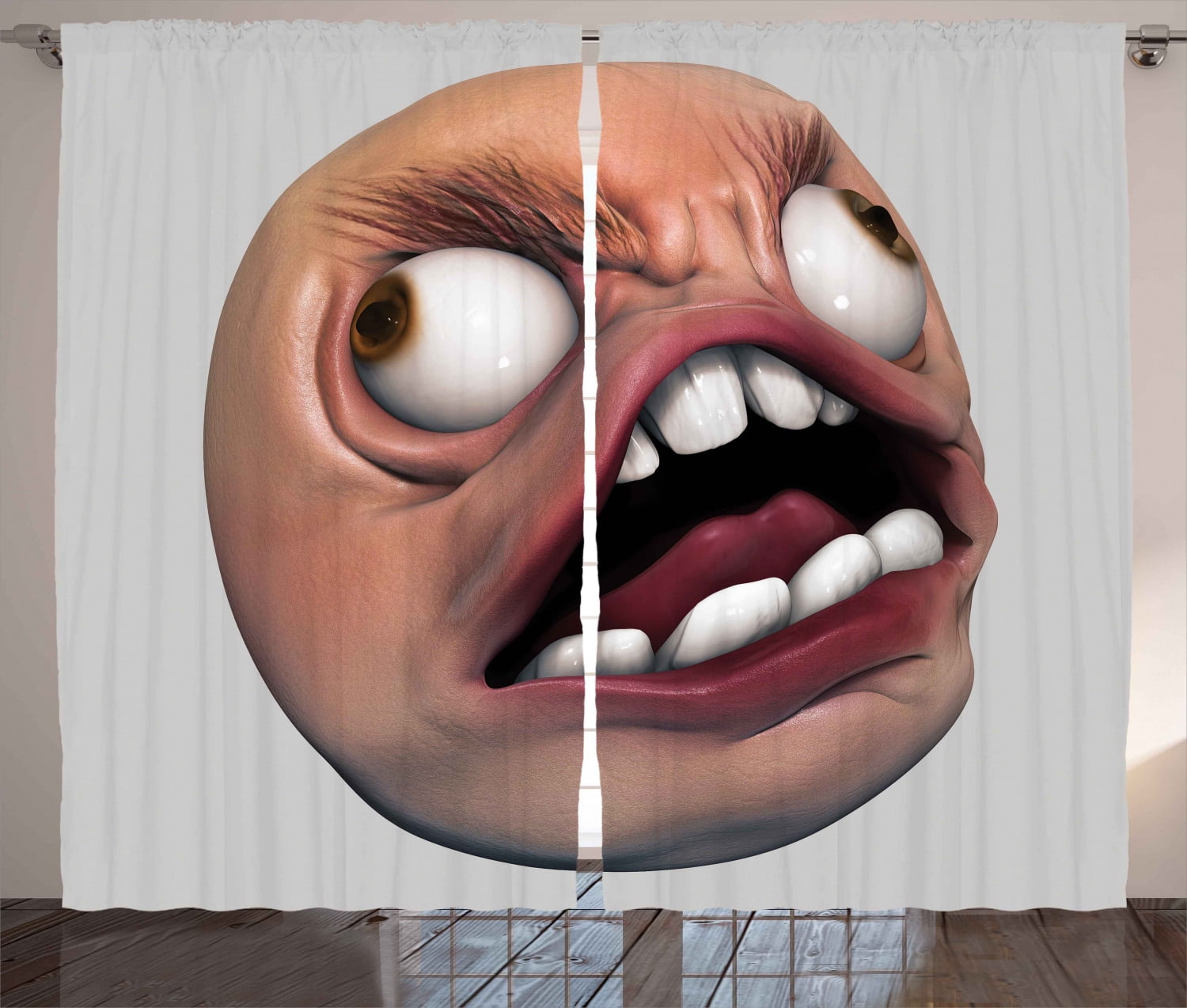 Ambesonne Humor Curtains 2 Panel Set, Angry Rage Meme Guy Fun, 108