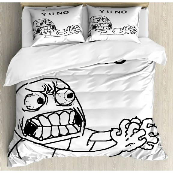Ambesonne Humor Duvet Cover Set, Hipster Mascot Meme, Calking, Black and White