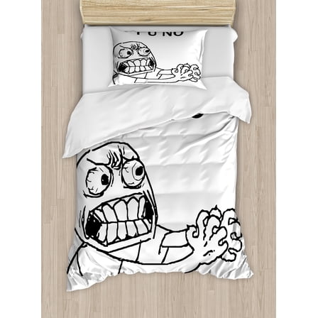 Ambesonne Humor Duvet Cover Set, Hipster Mascot Meme, Twin, Black and White