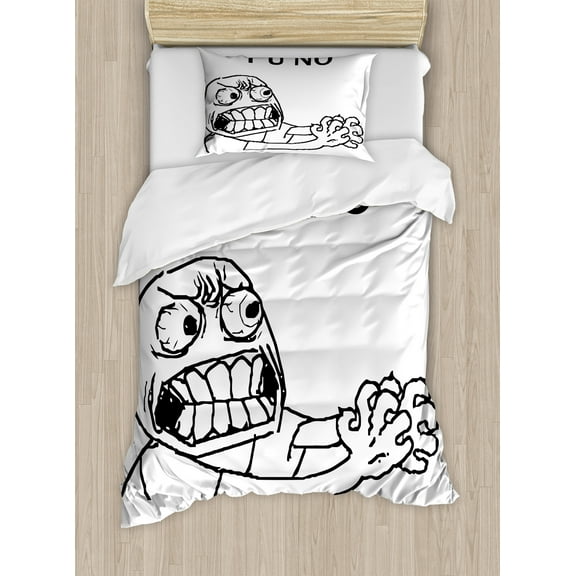 Ambesonne Humor Duvet Cover Set, Hipster Mascot Meme, Twin, Black and White