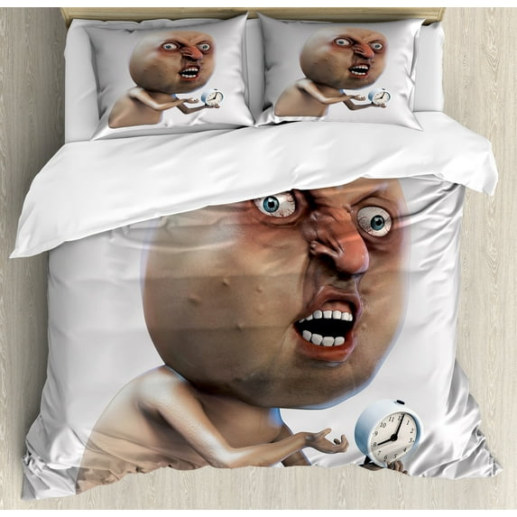 Ambesonne Humor Duvet Cover Set, Why You No Sleepy Meme, 2-Calking, Tan