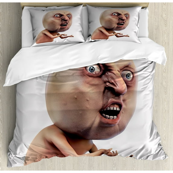 Ambesonne Humor Duvet Cover Sets, Why You No Troll Meme, 2-Queen, Peach