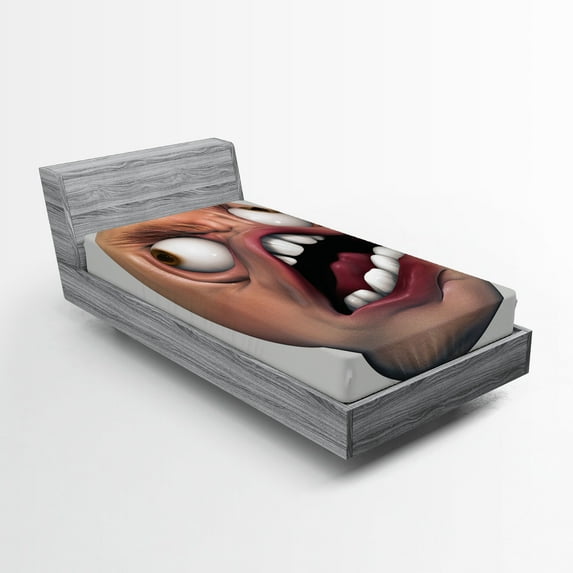 Ambesonne Humor Fitted Sheet, Angry Rage Meme Guy Fun, Twin XL Size, Coral and Pearl