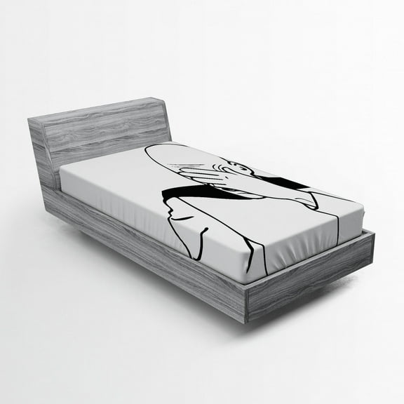 Ambesonne Humor Fitted Sheet, Captain Picard Face Palm, Twin Size, White and Black