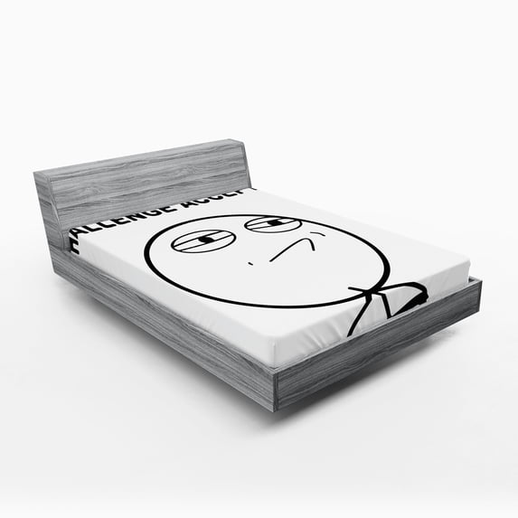 Ambesonne Humor Fitted Sheet, Challenge Accepted Meme, Full Size, Black and White