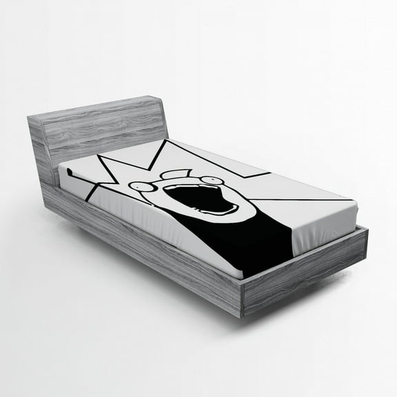 Ambesonne Humor Fitted Sheet, Digital Happy Stick Meme, Twin XL Size, Black and White