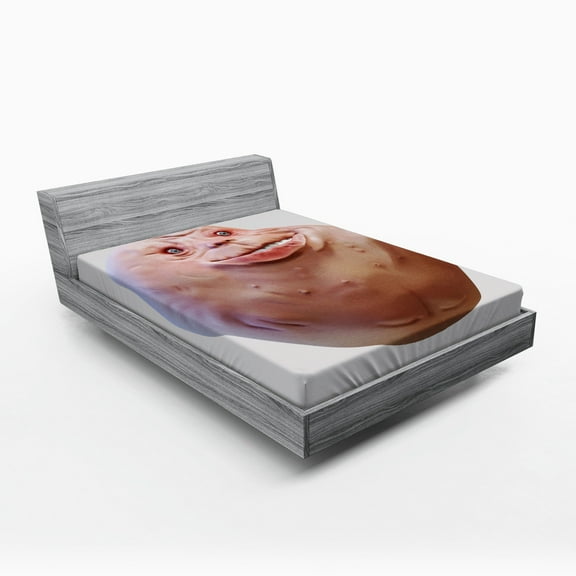 Ambesonne Humor Fitted Sheet, Forever Alone Rage Face, Full Size, Peach