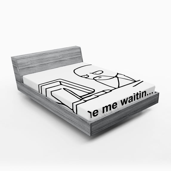 Ambesonne Humor Fitted Sheet, Fun Comics Meme Face, Full Size, Black and White