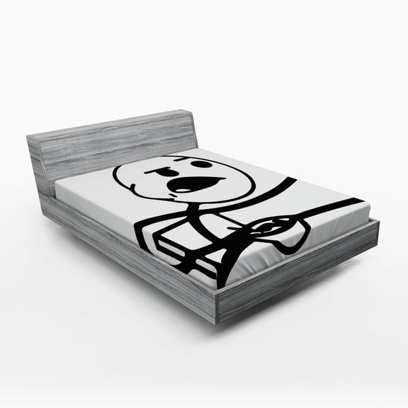 Ambesonne Humor Fitted Sheet, Grumpy Forever Alone Guy, Full Size, Black and White