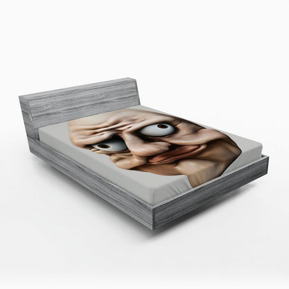 Ambesonne Humor Fitted Sheet, Grumpy Internet Troll, Full Size, Eggshell and Tan