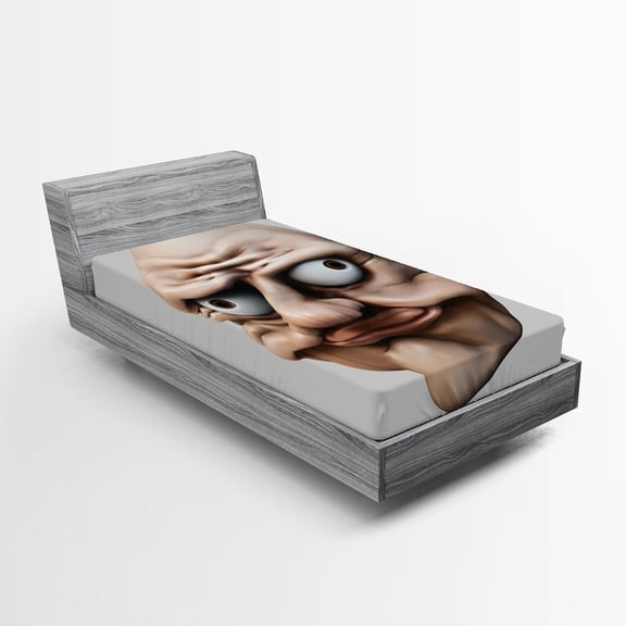 Ambesonne Humor Fitted Sheet, Grumpy Internet Troll, Twin Size, Eggshell and Tan