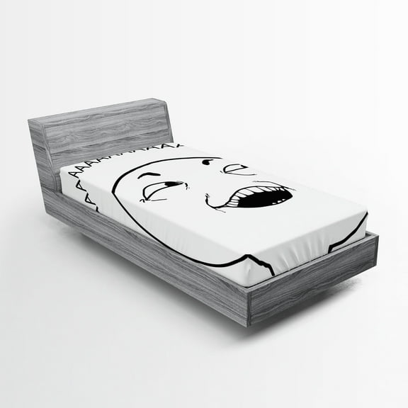 Ambesonne Humor Fitted Sheet, Happy Boy Meme, Twin Size, Black and White