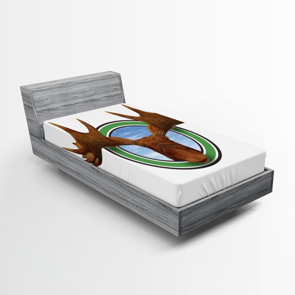 Ambesonne Humor Fitted Sheet, Northern Fauna Deer, Twin XL Size, Green Brown