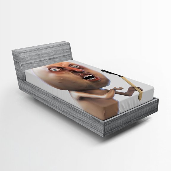 Ambesonne Humor Fitted Sheet, Why You No Plunger Meme, Twin Size, Tan and Peach