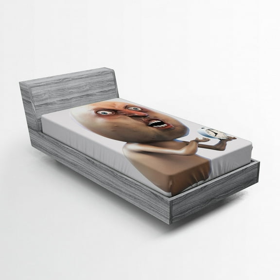 Ambesonne Humor Fitted Sheet, Why You No Sleepy Meme, Twin Size, Tan