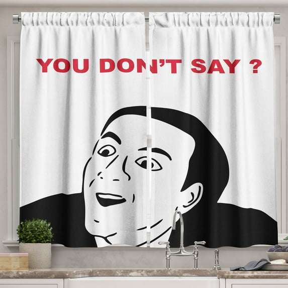 Ambesonne Humor Kitchen Curtains, Meme Smile Modern Face, 55"x39", Black and White