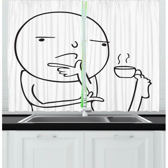Ambesonne Humor Kitchen Curtains, Thoughtful Meme Coffee, 55"x39", Black and White
