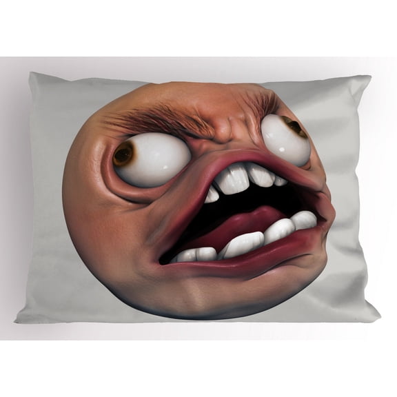 Ambesonne Humor Pillow Sham, Angry Rage Meme Guy Fun, 36" X 20", Coral and Pearl