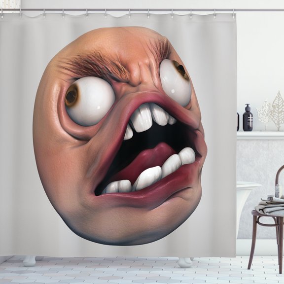 Ambesonne Humor Shower Curtain, Angry Rage Meme Guy Fun, 69"Wx70"L, Coral and Pearl