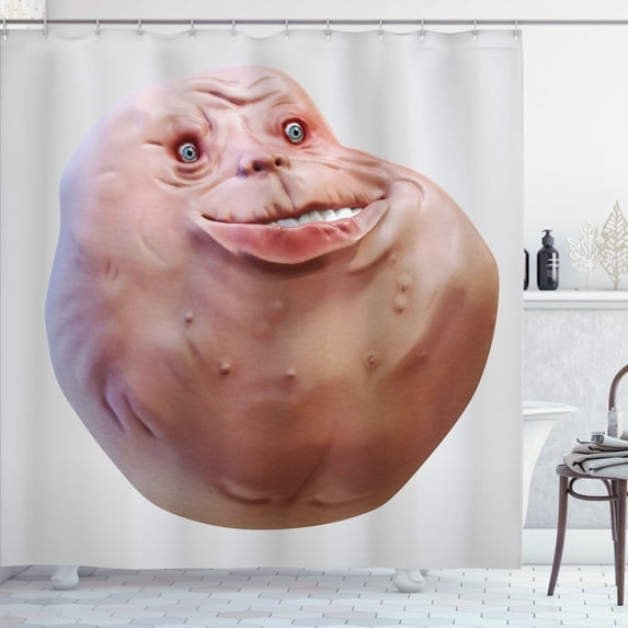 Ambesonne Humor Shower Curtain, Forever Alone Rage Face, 69"Wx84"L, Peach
