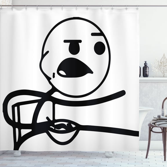 Ambesonne Humor Shower Curtain, Grumpy Forever Alone Guy, 69"Wx70"L, Black and White