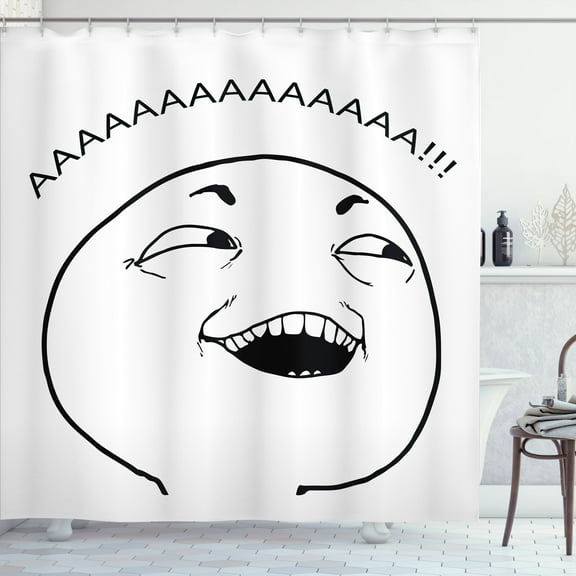 Ambesonne Humor Shower Curtain, Happy Boy Meme, 69"Wx70"L, Black and White